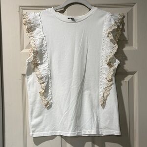 Elegant White Lace Trim Women's Muscle Tee